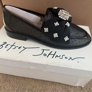 Betsey Johnson Black Pearl & Crystal Bow Loafers
